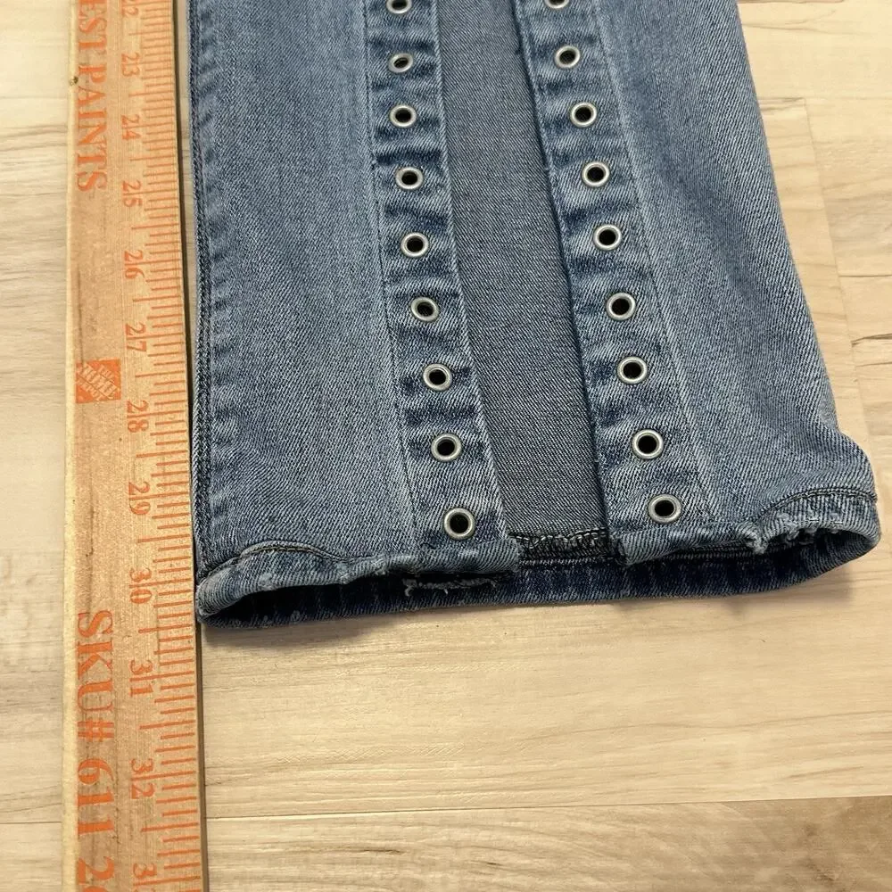 HUDSON Women 30 Jeans Split Leg Nico Mid Rise Cigarette Grommets Pintuck Lt Blue - Picture 7 of 15